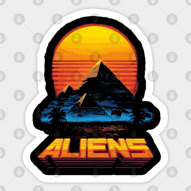 Pyramid Sunset with Alien Neon Glow Sticker by TuncGK